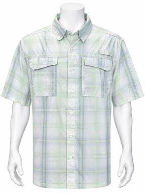 Habit Green White Blue Vented Button Up Men's Short Sleeve Fishing Shirt Size XL